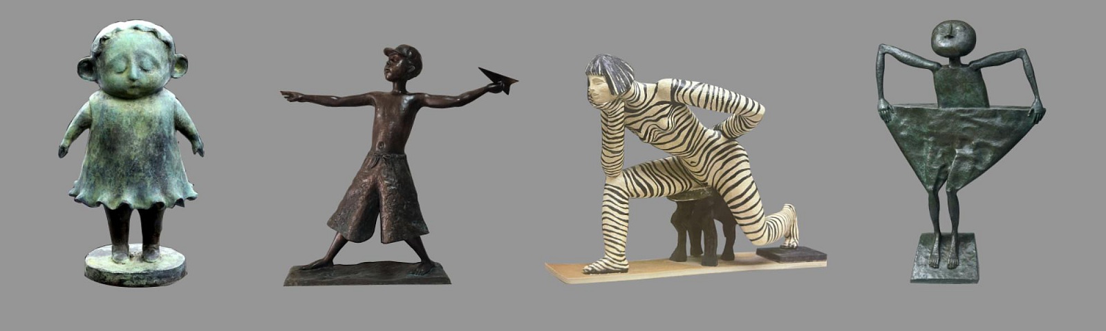 Left to right: O. Muravina. A Girl. 2021; G. Krasnoshlykov. Taking off. 2022; V. Kolesnikov. Zebra Woman. 2002; M. Dronov. Because it is Summer. 2025
